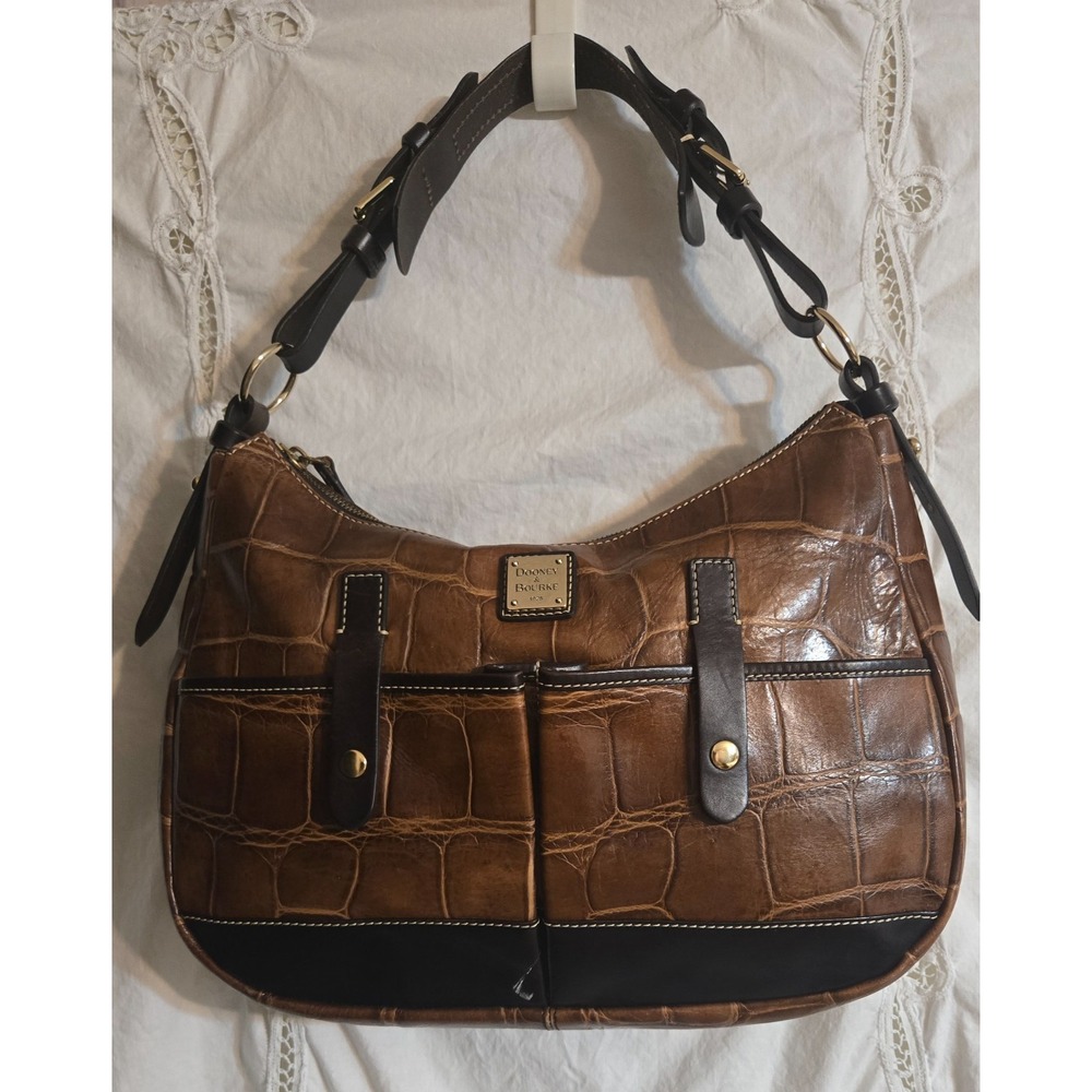 DOONEY AND BOURKE COGNAC EMBOSSED CROC PURSE HANDBAG